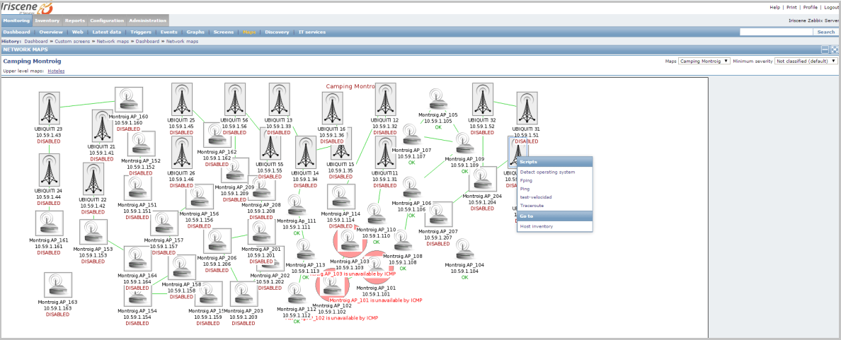 Zabbix. redes wifi desplegadas. Mapas de red. Fractalia.